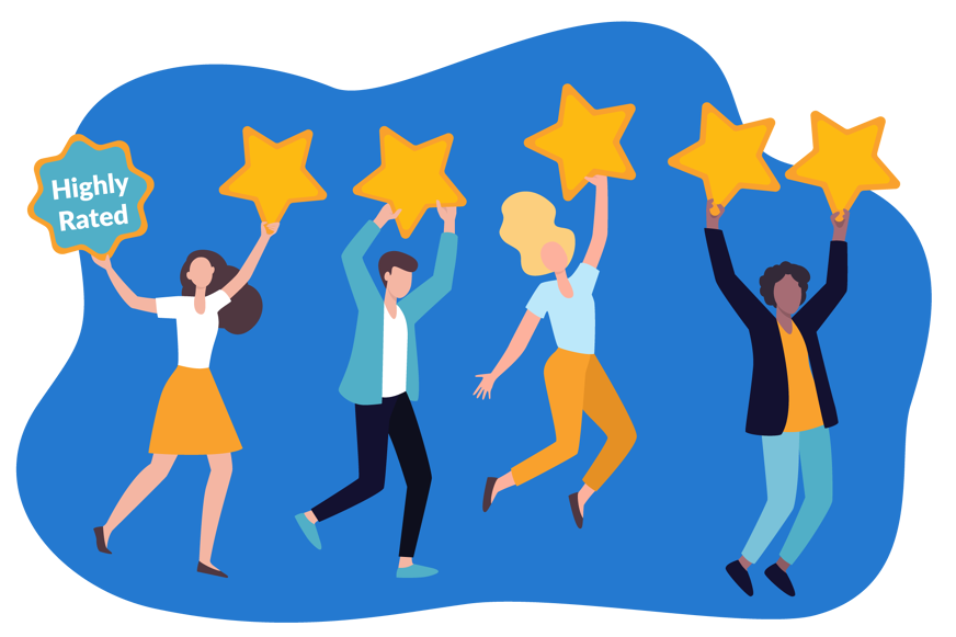 graphic of people holding stars